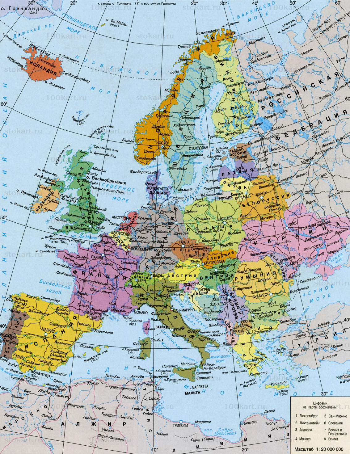 Карта Европы цветная